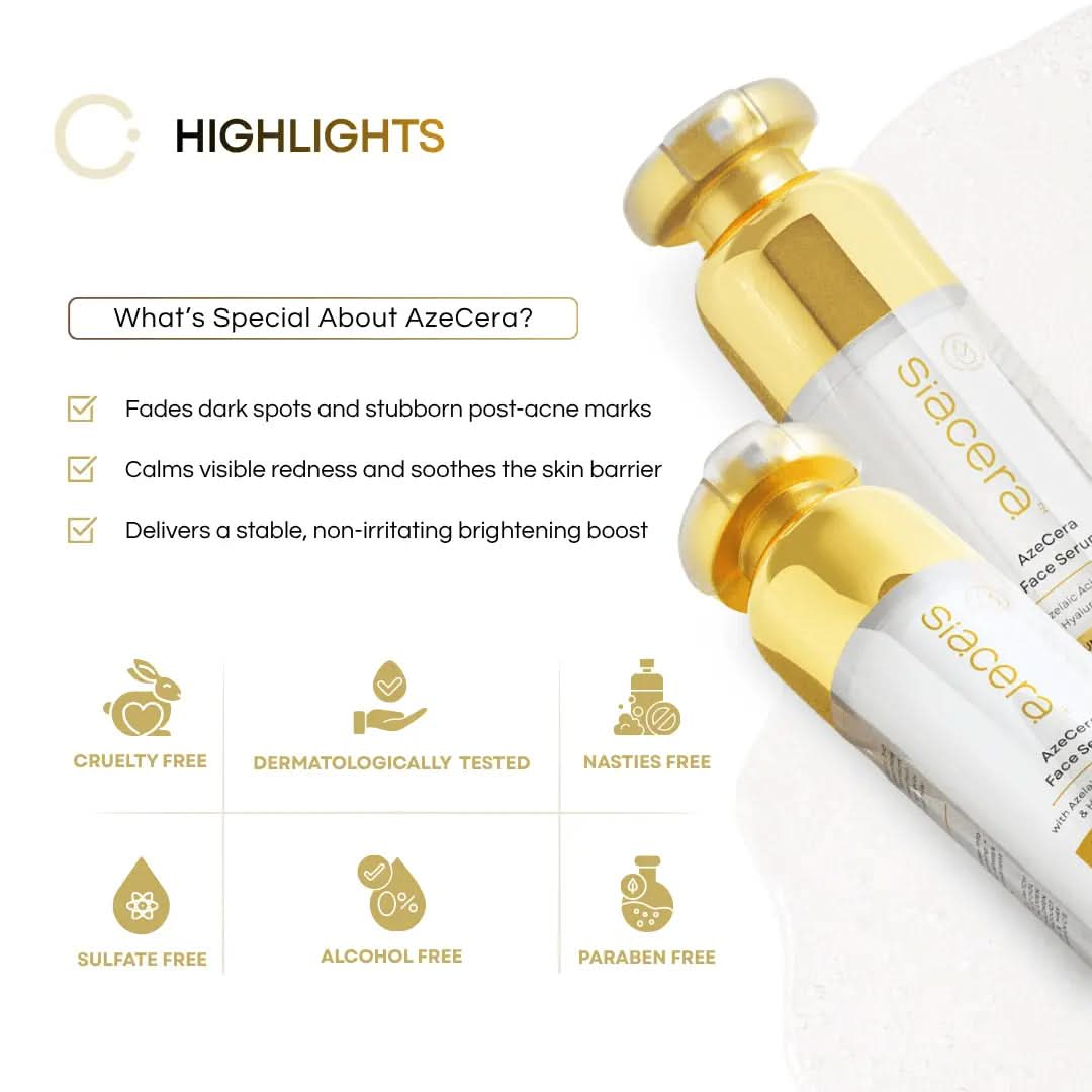 Siacera AzeCera Face Serum - ingredient transparency callouts