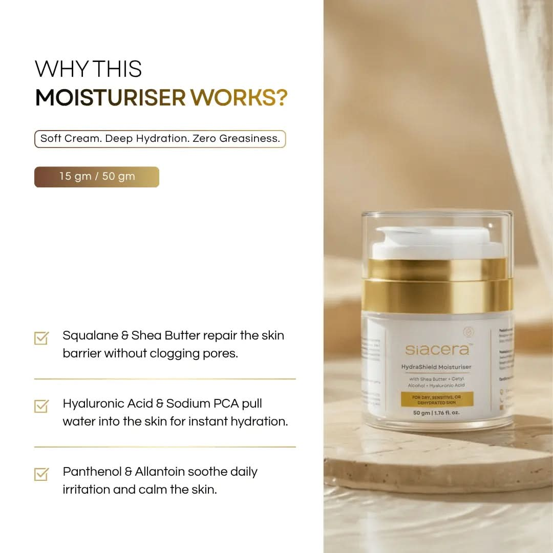 Siacera HydraShield Moisturiser - fragrance-free dermatologist-tested skincare