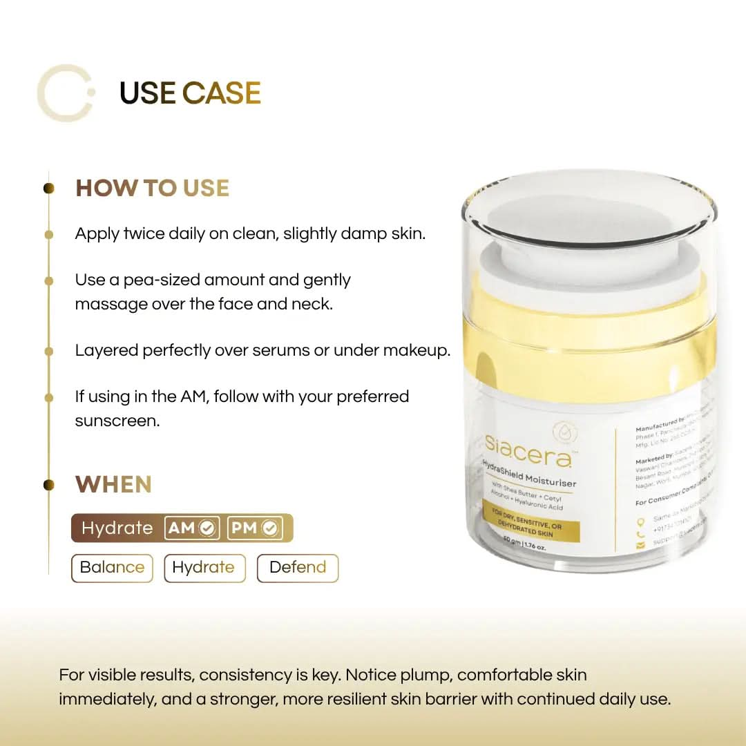 Siacera HydraShield Moisturiser - results and benefits visualization