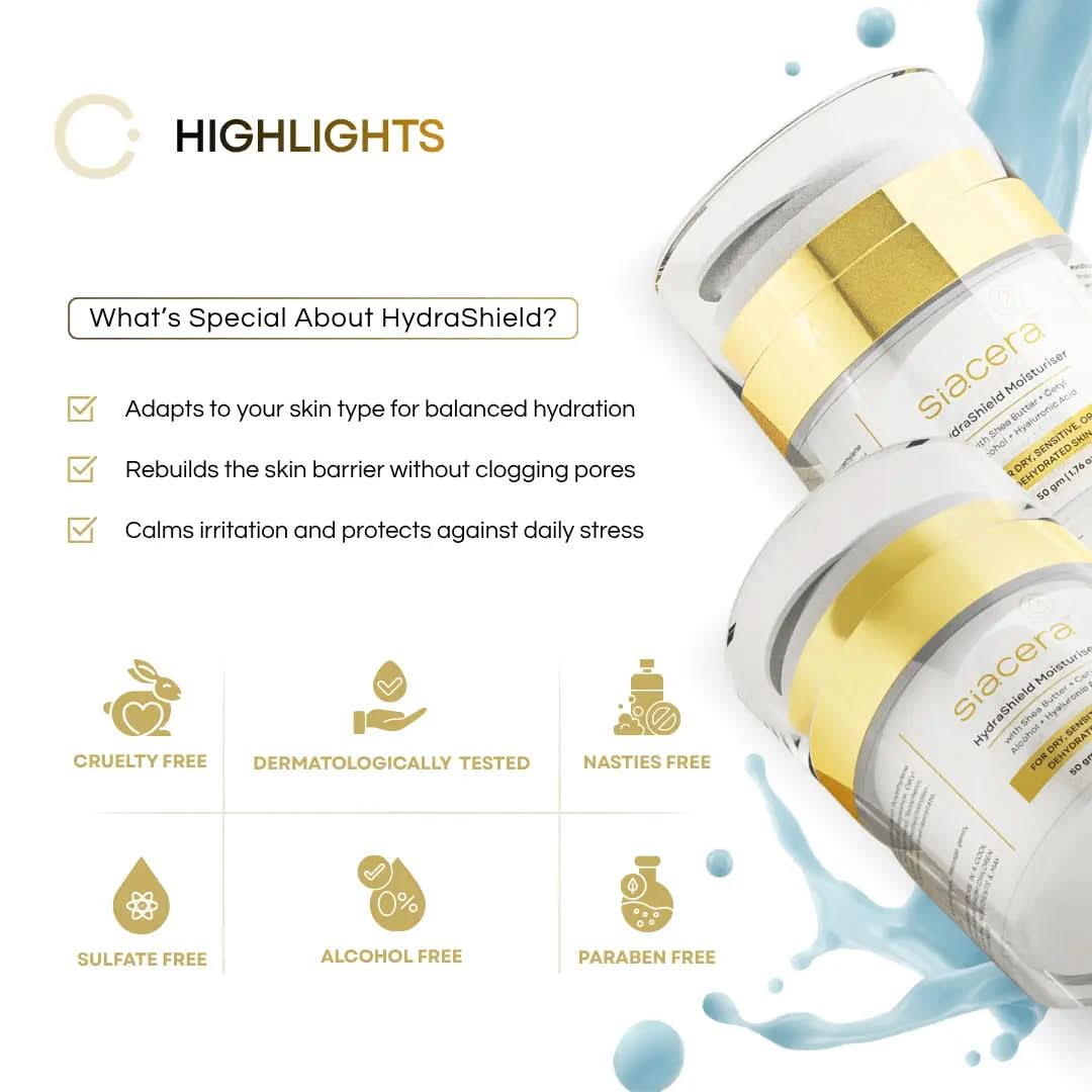 Siacera HydraShield Moisturiser - ingredient transparency callouts
