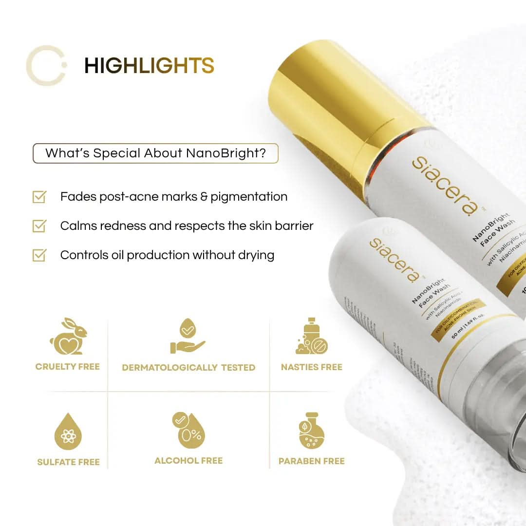 Siacera NanoBright Face Wash - skin concern targeted by formula